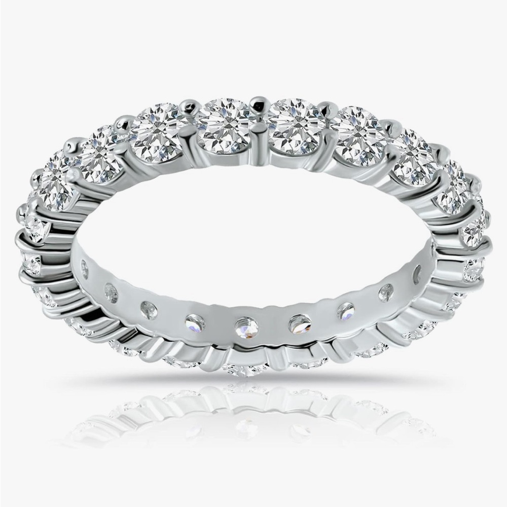 Sterling Silver Cubic Zirconia 3mm Round-Cut Wedding Band Ring For Women